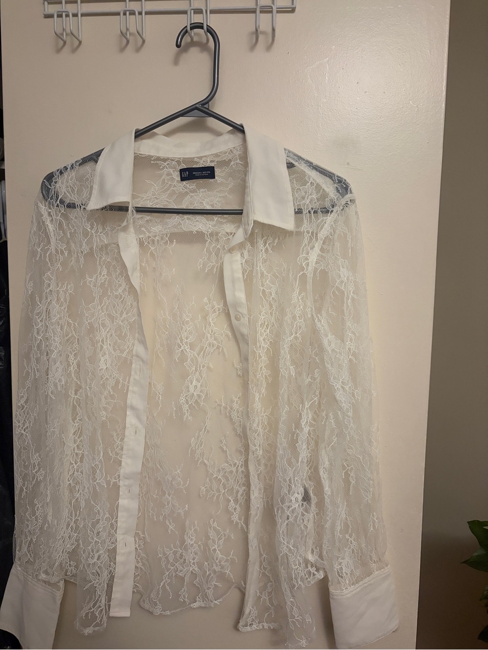 GAP Sheer White Lace Button-Down Shirt
